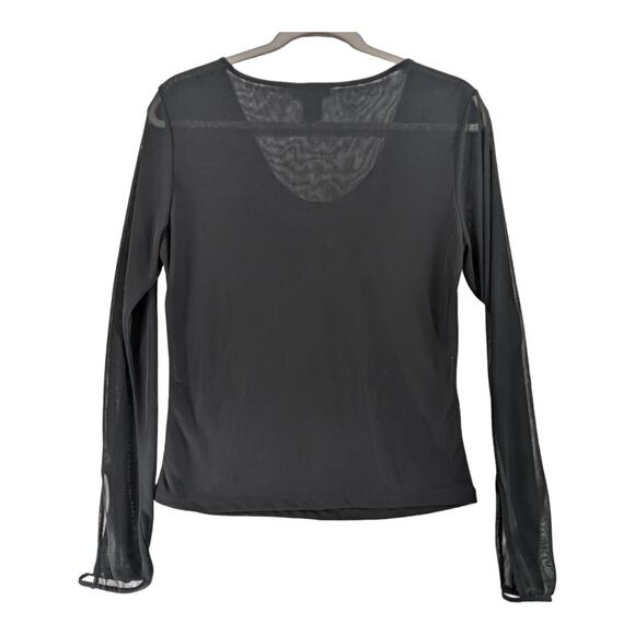 The Limited Sheer Blouse M Black Pleated Long Open Sleeve Crew Neck Shirt Office - Picture 4 of 9